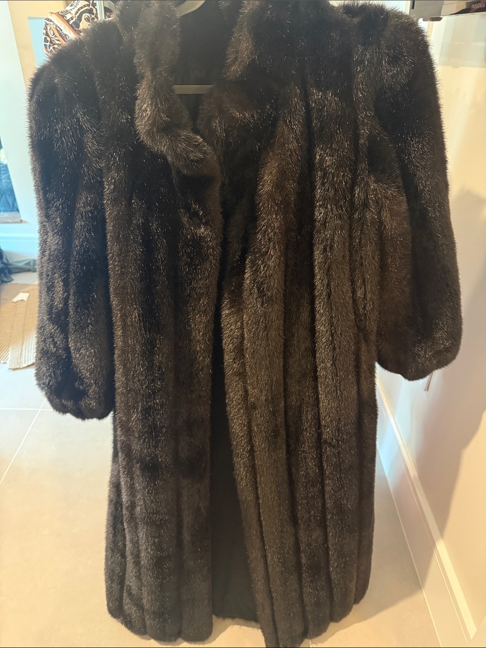 Fabulous Furs Dark Brown Full-Length Faux Fur Coat